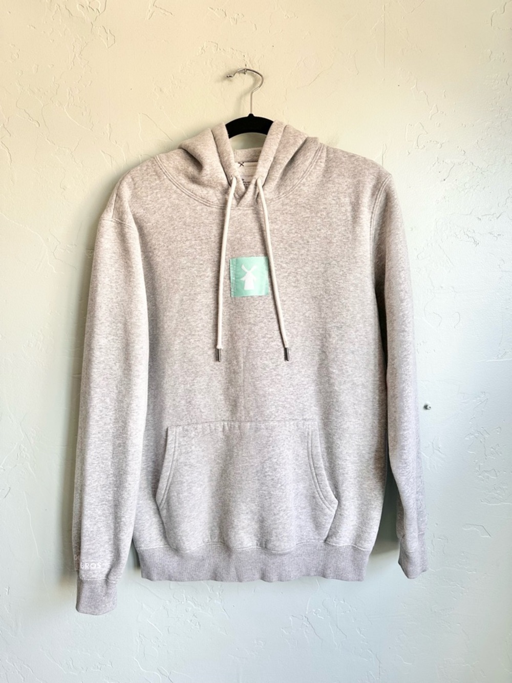 Dutch Bros Heather Gray Hoodie Sweatshirt Mint Green Logo Size Small EUC